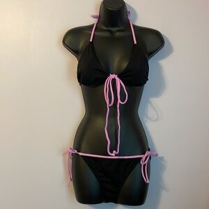 VICTORIA’S SECRET Black with Purple Braided Halter Front Cross Bikini Set size M